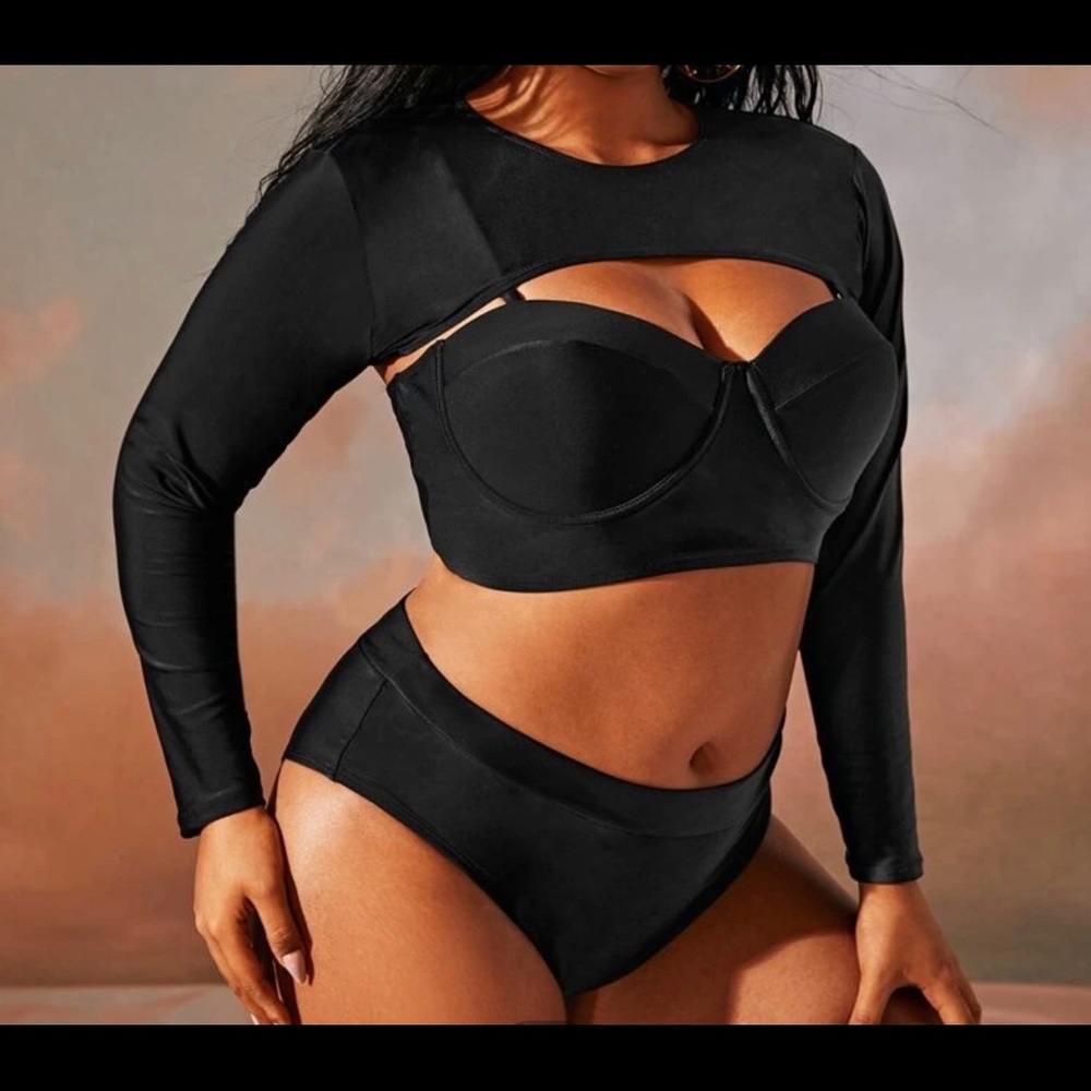 Black Two Piece bathing suit with arm cover up